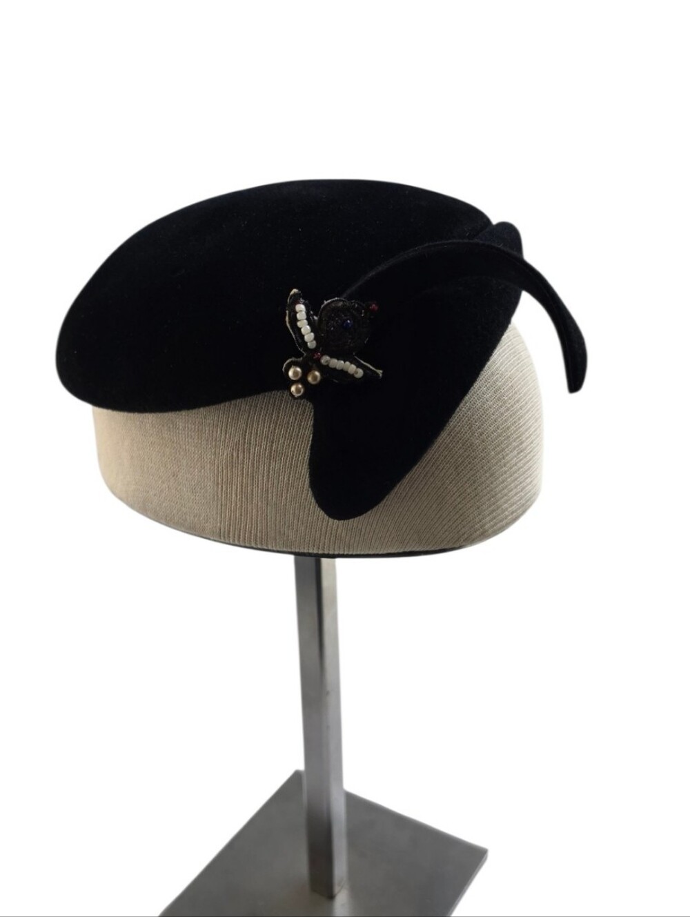Vintage Dawson New York Black Felt Sculptural Hat Beaded Insect Embellishment - Picture 7 of 13